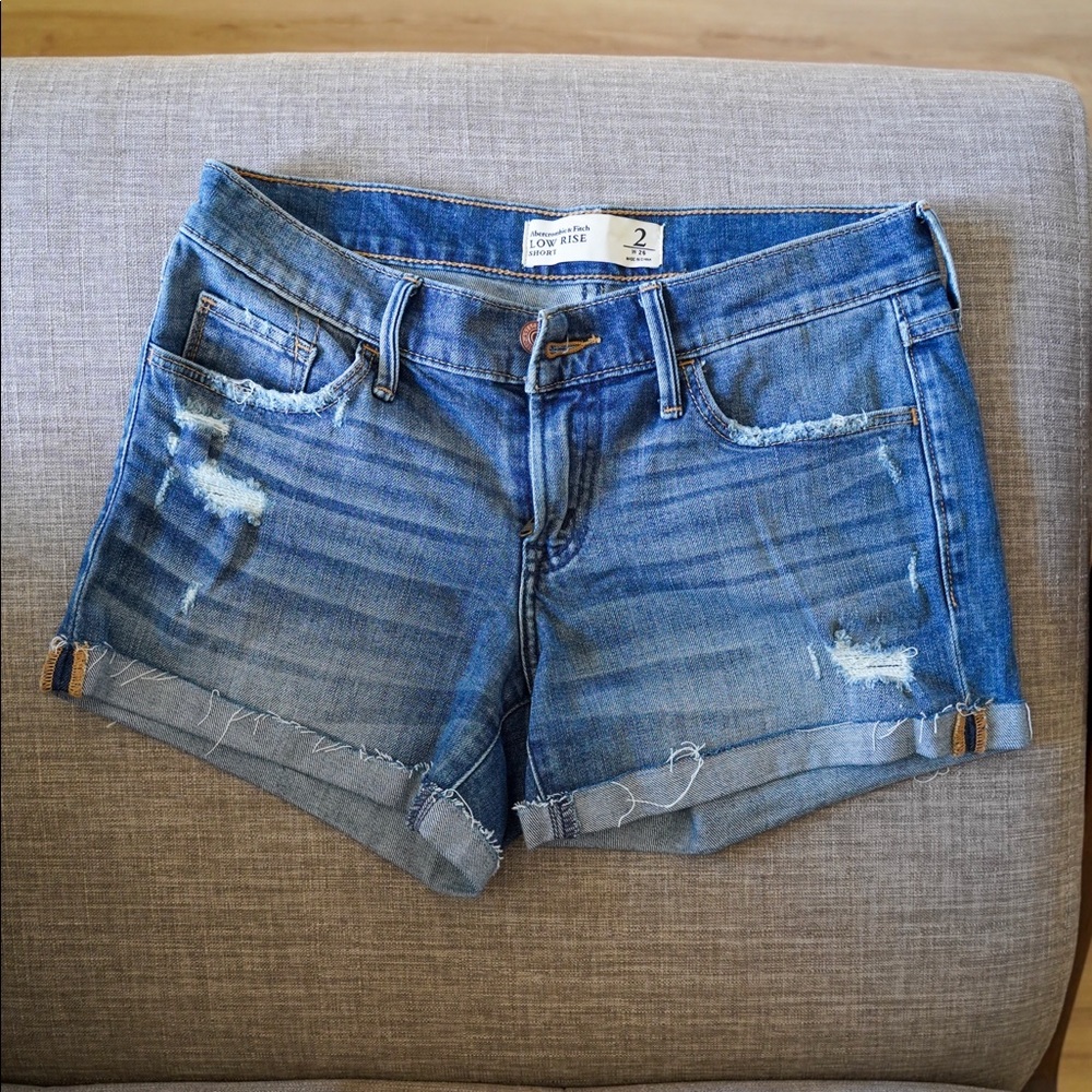 Abercrombie & Fitch low rise dark wash shorts